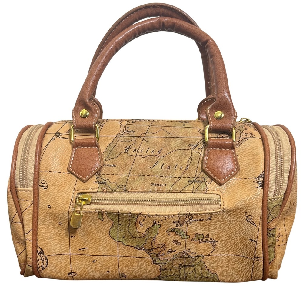 Alviero Martini Satchel Women Small Tan Geo Classic Map Print Bag